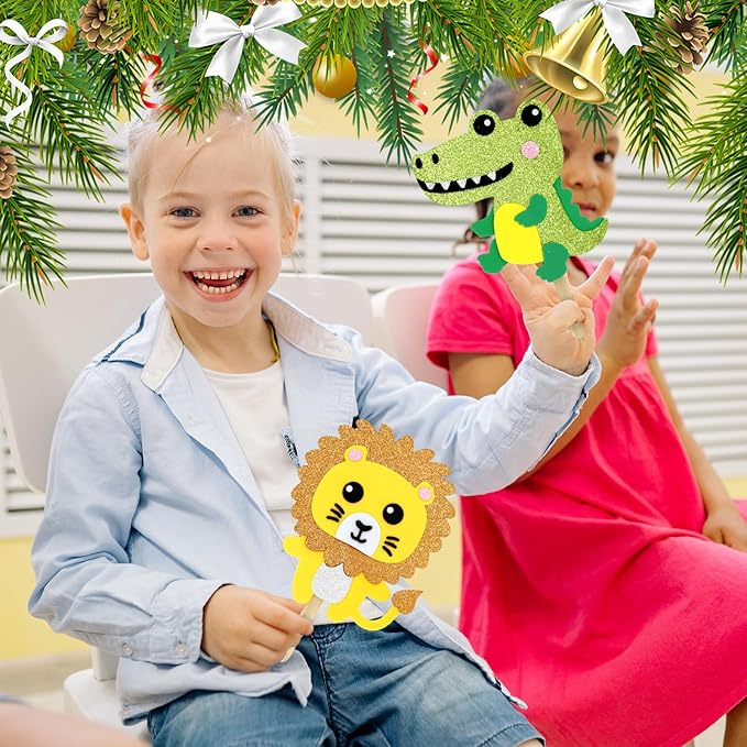 VKPI Make 6 Popstick Puppets Craft Kits for Kids, Foam Art Crafts Gift, Story Time Toys for Ages 4+ Toddler, Cloud, Animals, Preschool Projects Game Crafts, Birthday Party Favor Supplies