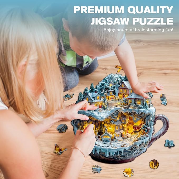 Wooden Puzzles for Adults - Train and Village Wooden Jigsaw Puzzle - Unique Animal Shaped Wood Puzzles Adult - Christmas Birthday Gifts for Adults/Friends/Family - 225pcs 13.4 * 12.4in