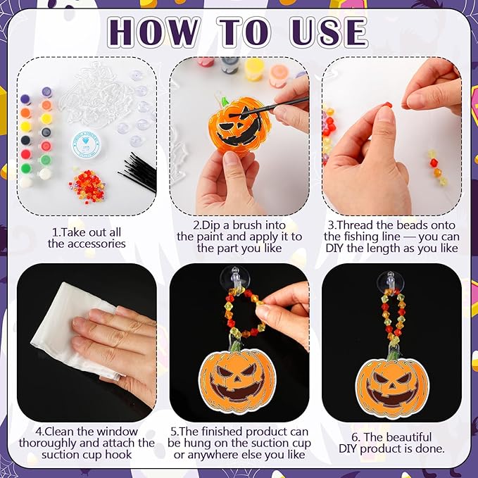 Yaomiao 30 Sets Halloween Suncatchers Window Art Kits DIY Pumpkin Ghost Suncatcher Crafts Bulk Paint Your Own Window Hanging Ornaments for Boys Girls Home Class Birthday Halloween Party Favors Gifts