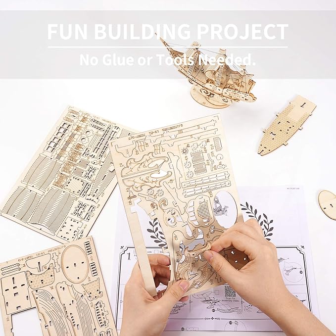 Rolife 3D Wooden Puzzles Model Kit for Adults to Build, Wooden Model Ship Series Sailing Ship Building Model Kit, DIY Crafts Hobbies/Collections/Decorations/Gifts for Friends and Family (Sailing Ship)