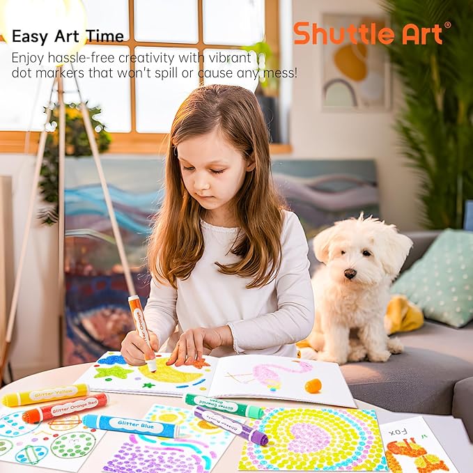 Shuttle Art Shimmer Dot Markers, 15 Glitter Colors Washable Markers for Toddlers,Bingo Daubers Supplies Kids Preschool Children, Non Toxic Water-Based