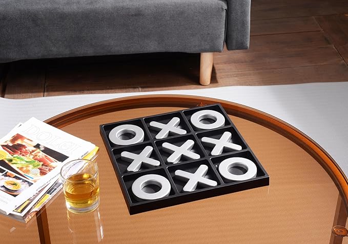 Tic Tac Toe Games, Textured Silver 11.6'', Family Puzzle Table Top Games for All Ages, Kids Birthday Return Gifts Coffee Table Home Decor