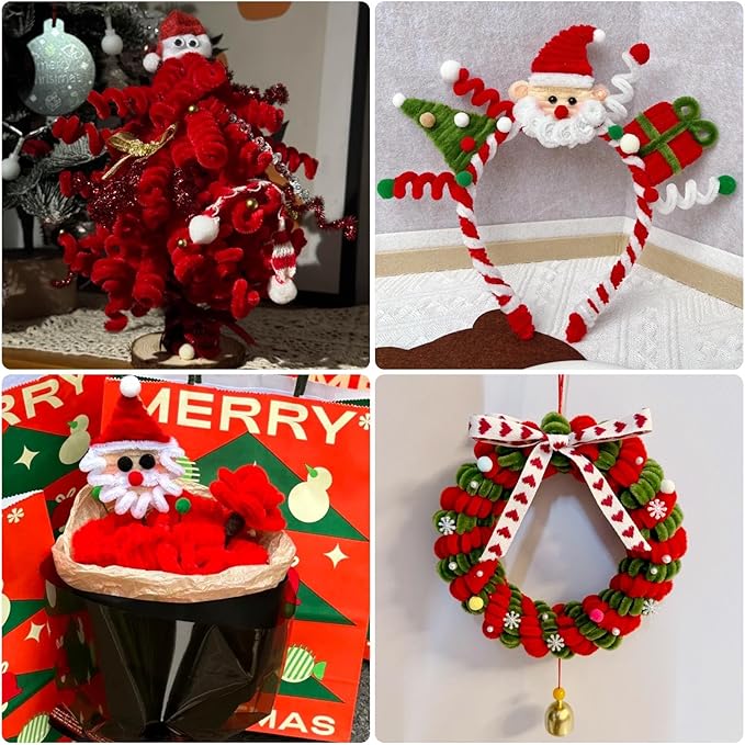 URSDIART (350pcs/Set) Red Pipe Cleaners and Wiggle Eyes,12 Inch 300pcs Red Pipe Cleaners for Crafts,Chenille Stems Pipe Cleaners Bulk Fuzzy Sticks DIY Creative, Christmas Decoration Art Supplies