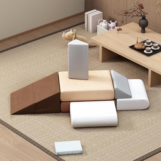 BanaSuper 7-Piece Kids Climbing Foam Blocks Playset - Foldable Convertible Climber into Sofa & Play Couch for Toddlers - Soft Climbing Foam Toys for Creative Boys & Girls