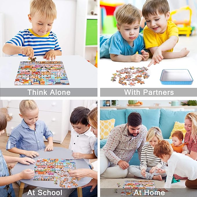 LELEMON Puzzles for Kids Ages 4-8,Communications 100 Piece Puzzles for Kids,Educational Kids Puzzles Ages 6-8 Jigsaw Puzzles in a Metal Box,Cool Puzzles Toys Puzzle Games for Girls and Boys