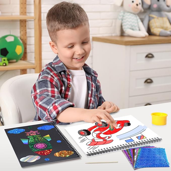 Art & Craft Activity,Foil Craft Traffic DIY Art Fun Kits,No Mess Creative Foil Art Kits Set Drawing Game for Kids,Birthday Gifts Crafts Supplies Travel Toys for Girls Boys Ages 4 5 6 7 8 9 Year Old