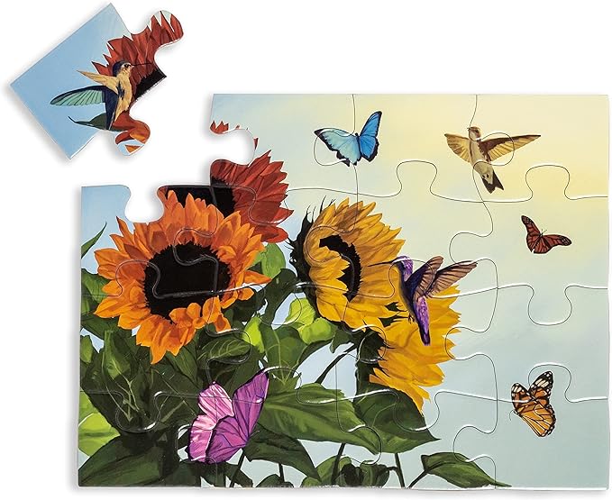 Large Piece Jigsaw Puzzle – Easy & Colorful, Dementia & Memory Activities for Seniors, Elderly Gifts, 16 Pieces, Summer Bloom