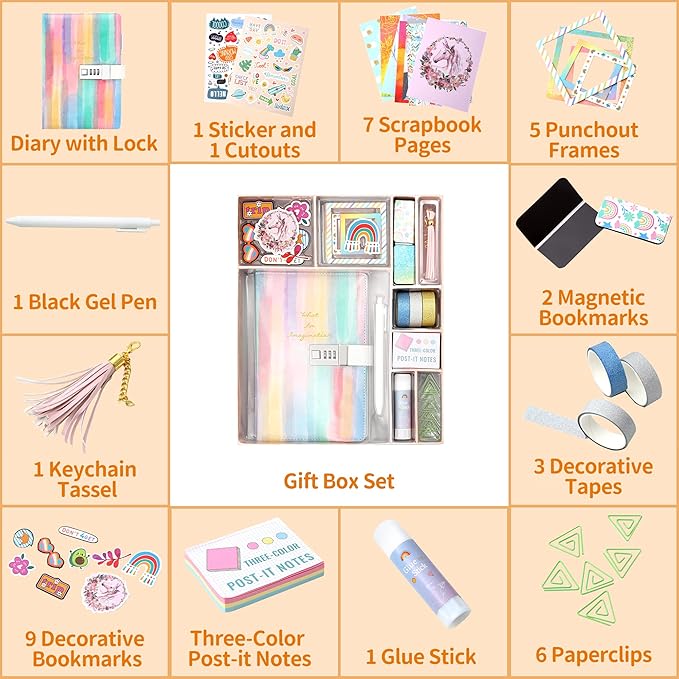 CAGIE DIY Journal Set for Girls Age 8-12, Gifts for 9-11 Year Olds, Diary with Lock, Personalize and Decorate Scrapbooks Kit