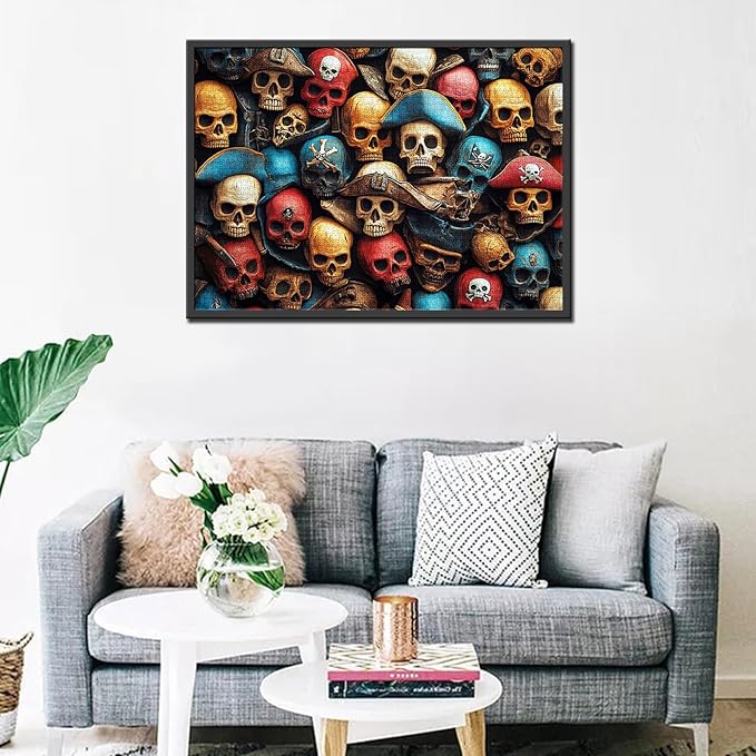 Tucocoo Pirate Skulls Jigsaw Puzzle 1000 Pieces Puzzles for Adults, Colorful Skeleton with Hats Vintage Art Puzzles for Challenging Family Activity Games DIY Craft Puzzle for Home Wall Decor Gifts