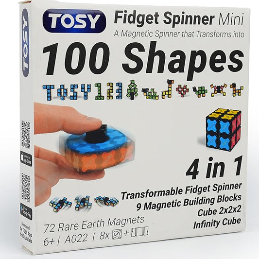 TOSY Magnet Fidget Spinner Mini - 8 Blocks, 3 in 1 Toy: Transformable Fidget Spinner, Infinity Cube, 2x2 Puzzle Cube, Stress Relief, STEM Sensory Magnet Tiles Birthday Gift for Kids/Boys/Girls/Adults
