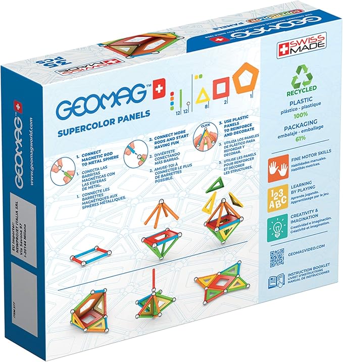 Geomag Supercolor Magnetic Toys for Kids Ages 5+, 35pc Educational STEM Magnets for Kids - Swiss-Made Magnetic Blocks, Tiles and Building Toys from 100% Recycled Plastic