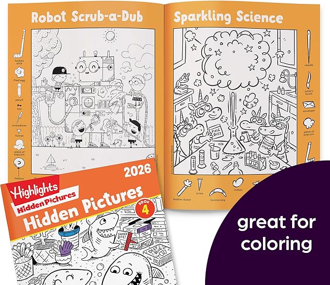 Highlights Hidden Pictures 2026 Activity Books for Kids Ages 6 and Up, 4 Puzzle Books Packed with Hidden Object Fun, Coloring Pages, and Seek and Find Fun