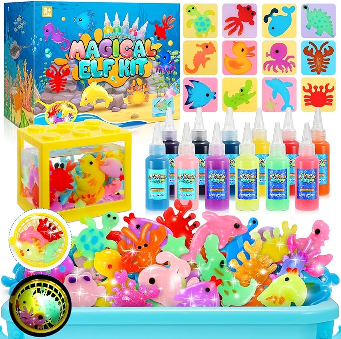 MDINGTD Magic Water Elf Toy Kit, DIY Magical Gel Art Crafts Kits with 12 Gels and 12 Molds, Make Your Own Creative Toys Party Favors Easter Christmas Birthday Gifts for Boys Ages 4-12