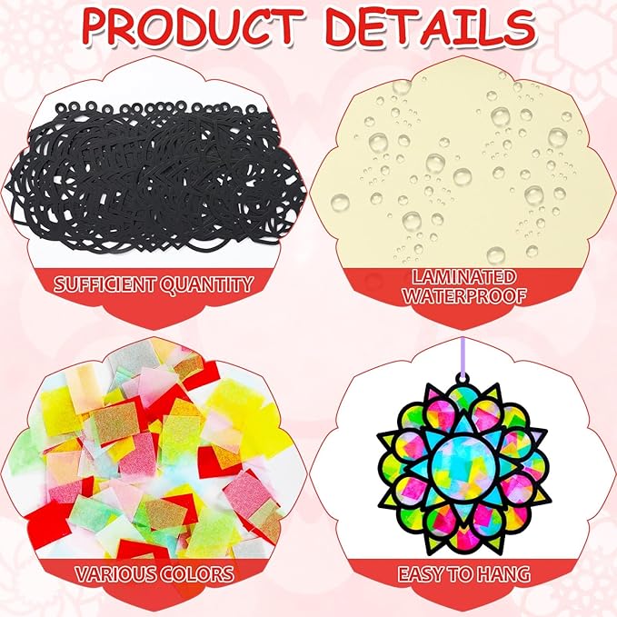 Qyeahkj 36 Set Mandala Suncatchers Crafts for Kids DIY Mandala Window Tissue Paper Craft Kit Art Flower Hanging Decor for Summer School Home Activity Art Project Birthday Party Favor Gift