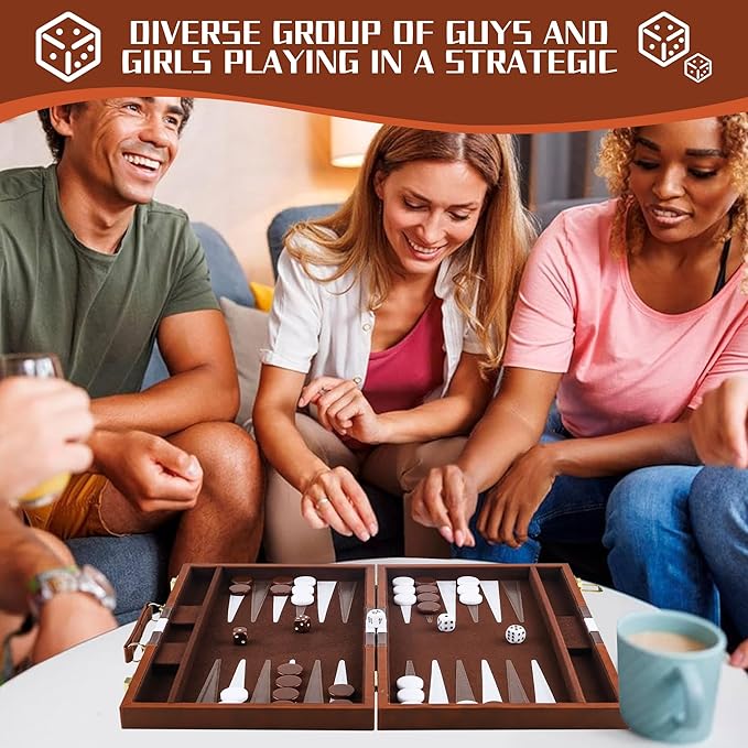Froggod 15 inch Backgammon Sets for Adults - Classic Board Game for Adults - Portable Travel Backgammon Set for 2 Players - Perfect Adult Board Games for Gifts & Family Fun(Brown)