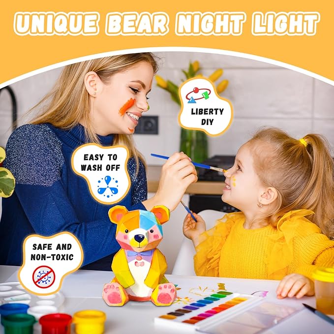 Loungelore Paint Your Own Bear Lamp Kit, Art Supplies Arts and Crafts for Kids Ages 8-12, DIY 3D Bear Night-Light, Creativity Painting Kit Toy for Girl Boy Teen, Birthday Gift for Daughter Son