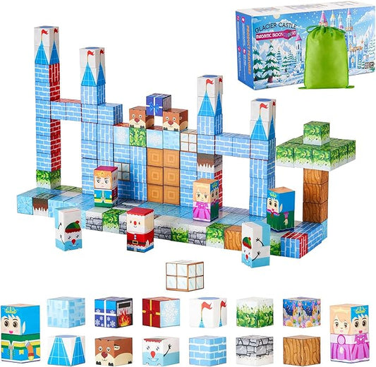 VEVOR Magnetic Blocks, 150 PCS Glacier Castle Set, Magnetic Building Cubes for Kids, STEM Montessori Sensory Toys for Christmas Birthday Gift, Construction Stacking Toy for 3+ Years Old Boys & Girls