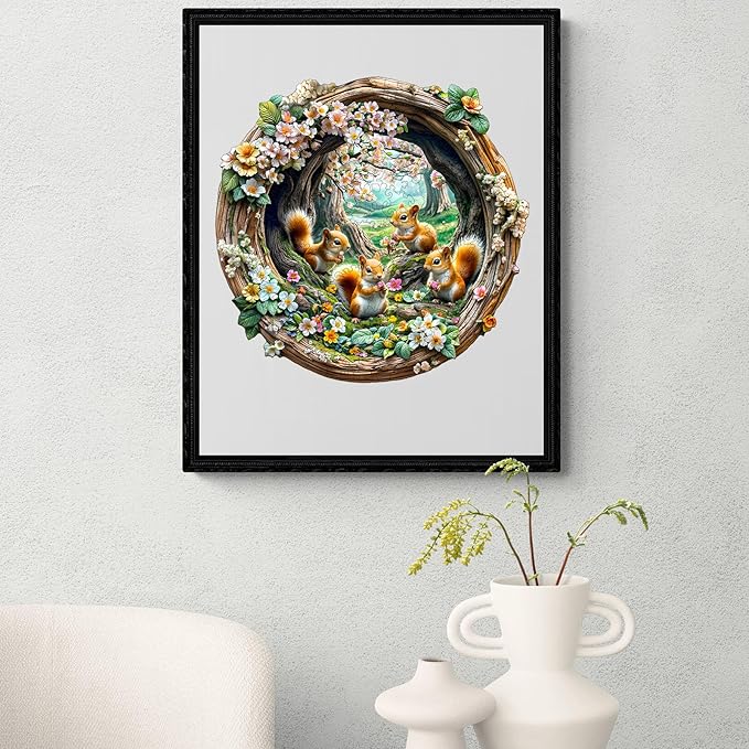 Wooden Puzzles for Adults, Wooden Jigsaw Puzzles for Adults, 3D Vision Effect-3D Spring Squirrel Unique Shaped Wood Puzzles Adult, Creative Birthday Gifts for Friends Family Game(11.4 * 11.1in 200pcs)