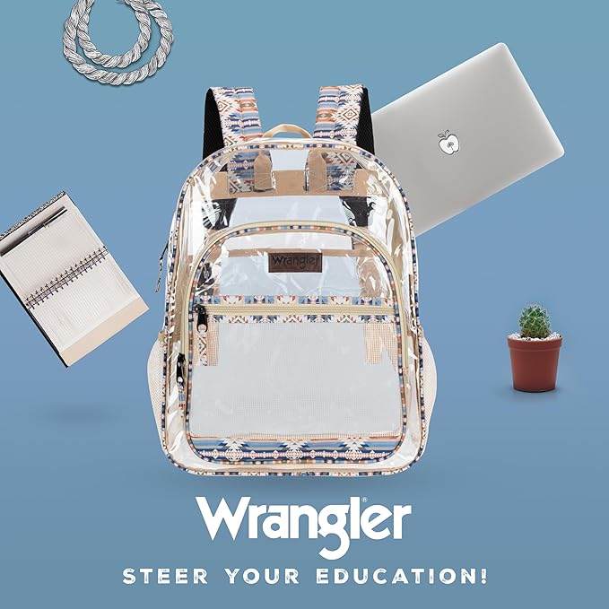 Wrangler Clear Backpack for Girls- Water Resistant Clear Bookbag, Plastic See Through Backpack for Stadium Events and School