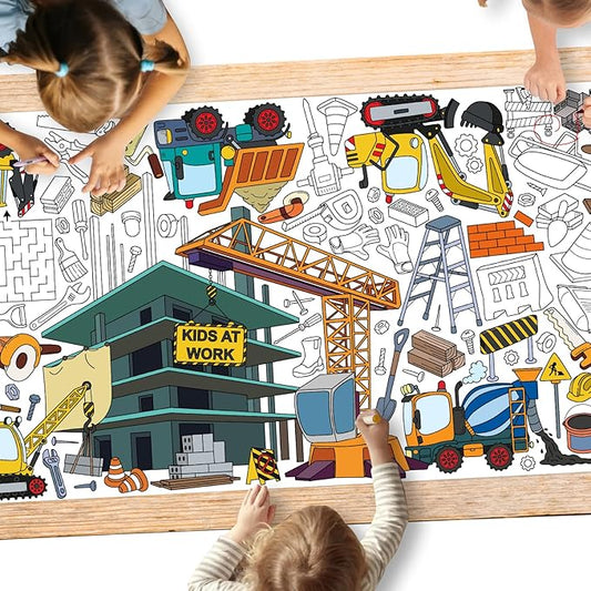 Gatherfun Construction Party Giant Coloring Poster - 31.5x 72 Inches - Versatile Classroom Wall Décor & Birthday Activity - Construction Poster or Table Cover for School Parties and Special Events