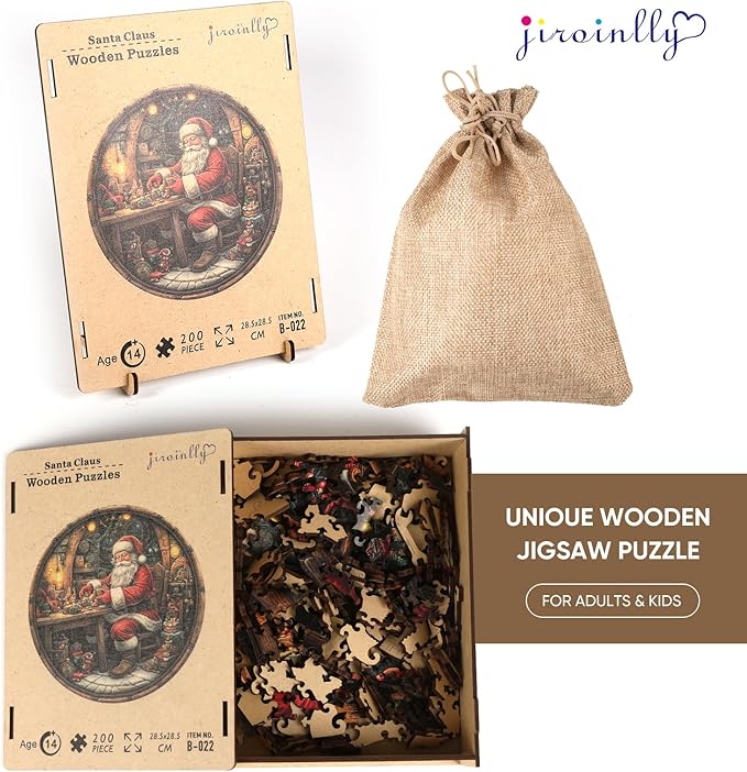 Wooden Puzzles for Adults, 200 Pieces Christmas Puzzle for Adults and Kids, 11.2in Santa Claus Unique Shape Wooden Jigsaw Puzzle, Wooden Puzzle Creative Toys for Family Friends