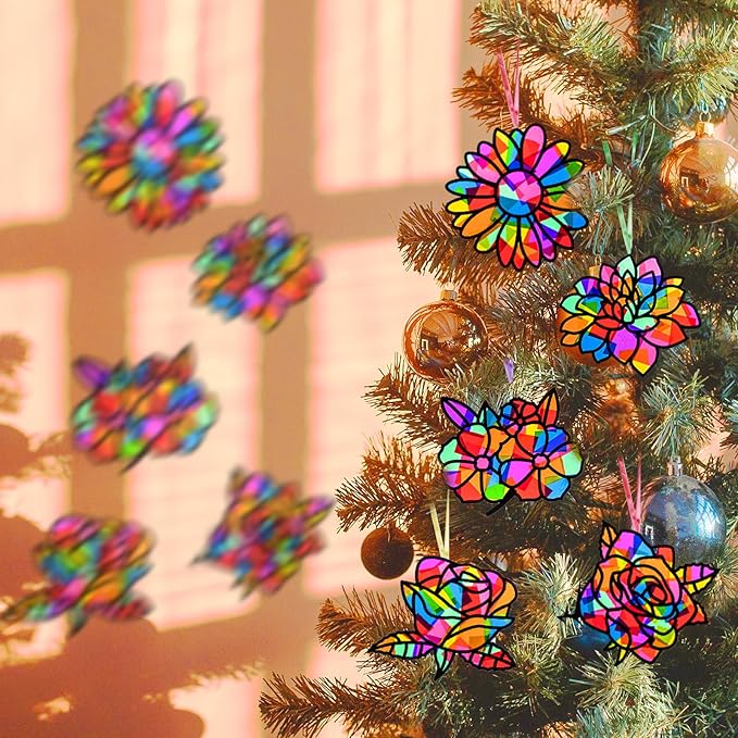 EggSun 36 Sets Flower Suncatchers Craft Kit for Kids Ornaments Stained Glass Window Arts and Crafts Kit for Classroom Holiday Birthday Projects Home Party Favors Decorations Ages 4 8 12