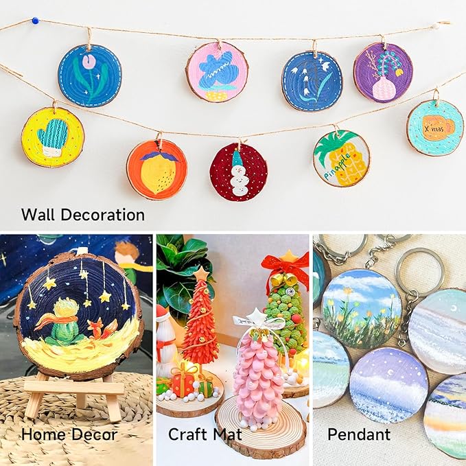 Wood Slices Kit, Shuttle Art 35 PCS Unfinished Natural Wood Slices with Pre-Drilled Hole, Acrylic Paint, Permanent Markers, Jute Twine, DIY Craft for Kids Adults Holiday Decoration Christmas Ornaments