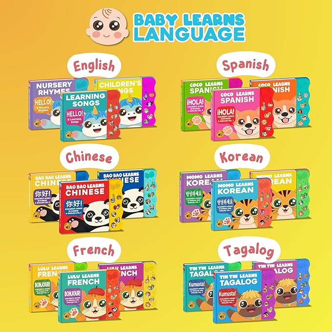 French Books for Kids Vol. 3: Musical French Baby Book Learning Toys w/English, Bilingual Language Interactive Toy for Toddlers, Babies, Boys, Girls & Children