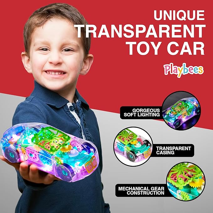 Light-Up Transparent Car Toy, Toys for Autistic Kids Ages 3-5 Sensory Toy for Kids with Autism Special Needs Toys, Bump and Go Toys for Toddlers Music and LED Effects Great Gift Idea