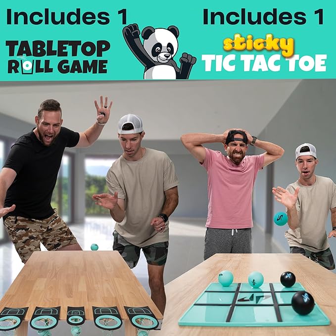Dude Perfect Sticky Tic Tac Toe & Tabletop Roll Set | Indoor & Outdoor Games, Perfect Fun for Family Game Night & Parties, Birthday for Children, Kids & Adults | Ages 4+ & 6+
