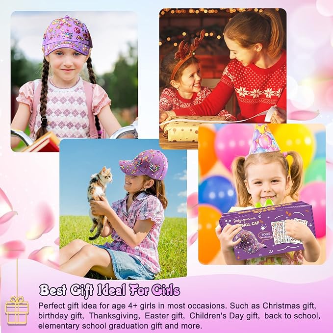 Coosilion Gifts for Girls 4 5 6 7 8 9 10 12 Years Old-Decorate Your Own Baseball Cap with Cute Stickers, Arts & Crafts for Girls Ages 6-12, Birthday Gifts & Back to School Supplies for Kids