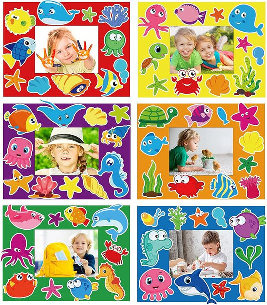 30 Pcs Summer Under The Sea Craft Kits for Kids Preschool Ocean Animal DIY Picture Frame Crafts Kindergarten Back to School Activities Game Classroom Bulletin Board Decorations