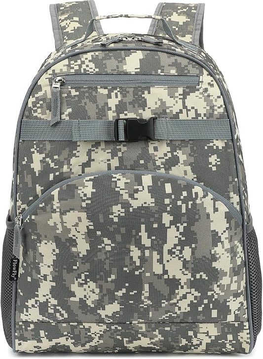 FlowFly Kids Backpack for Toddler Boys Girls, Simple Lightweight Bookbag for Daycare Kindergarten Elementary School Travel, Small Modern Bag (Large), Digital Camo