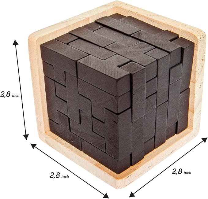 Original 3D Wooden Brain Teaser Puzzle: Engaging 3D Puzzle Box for Kids 8-12 & Adults, Desk Toys Delight, Challenging Games & Wooden Puzzles for Adult Brain Boost (Brown)