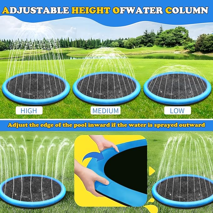 67 inch Non-Slip Splash Pad for Kids and Dog, Thicken Sprinkler Pool Summer Outdoor Water Toys, Extra Large Backyard Wading Pool for Children Boys & Girls or Pet Dog (Blue)