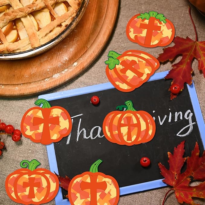 24 Sets Religious Pumpkin Crafts Kit DIY Tissue Paper Sign Crafts for Back to School Fall Harvest Thanksgiving Religious Christian Party Fun Home Actives