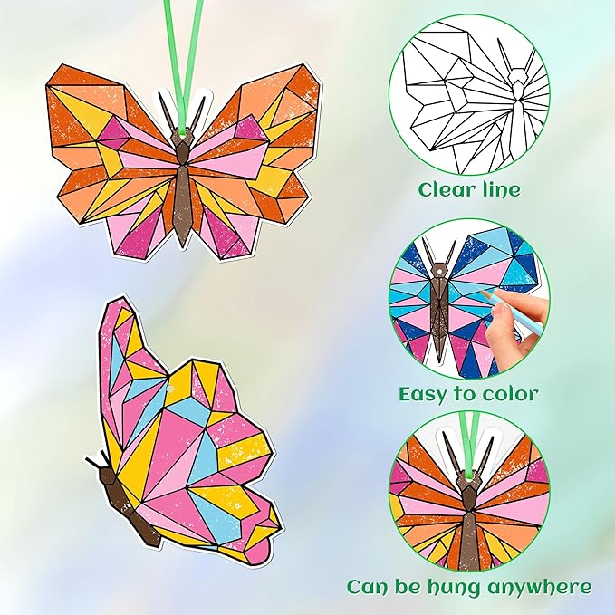 BeYumi 83Pcs Color Your Own Butterfly Kit for Kids DIY Coloring Craft Kit Coloring Spring Butterfly Ornament Geometric Card Decor School Classroom Springtime Party Activity Art Craft Project