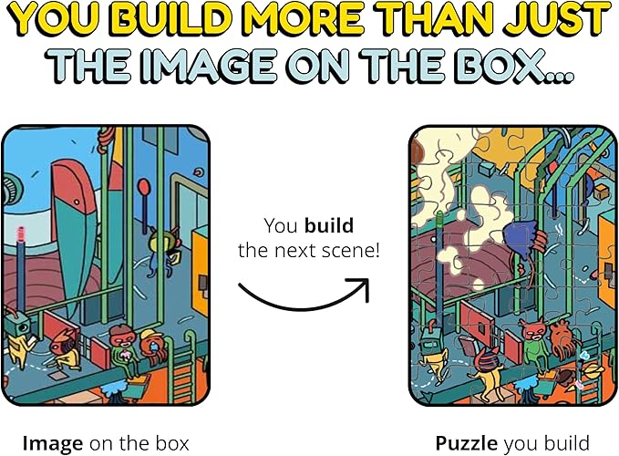 Jigsaw Puzzles 1000 Pieces - Magic Mystery Story Secret Ending Puzzle - Perfect Game Night for Adults & Kids - Funny Space Cartoon Theme (AstroGastro)