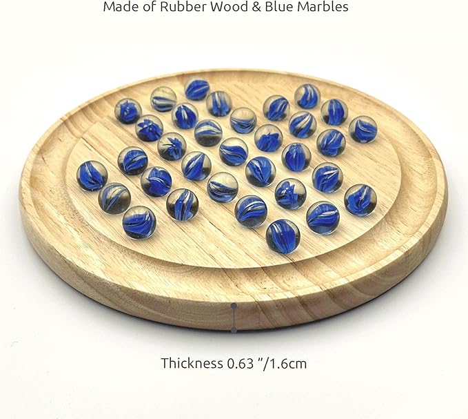 Marble Solitaire Board Game Set - Wooden Round Board with Glass Marbles for Family Game Night, Strategy Puzzle Toys for Adults Kids, Classic Peg Solitaire Game by WOWME