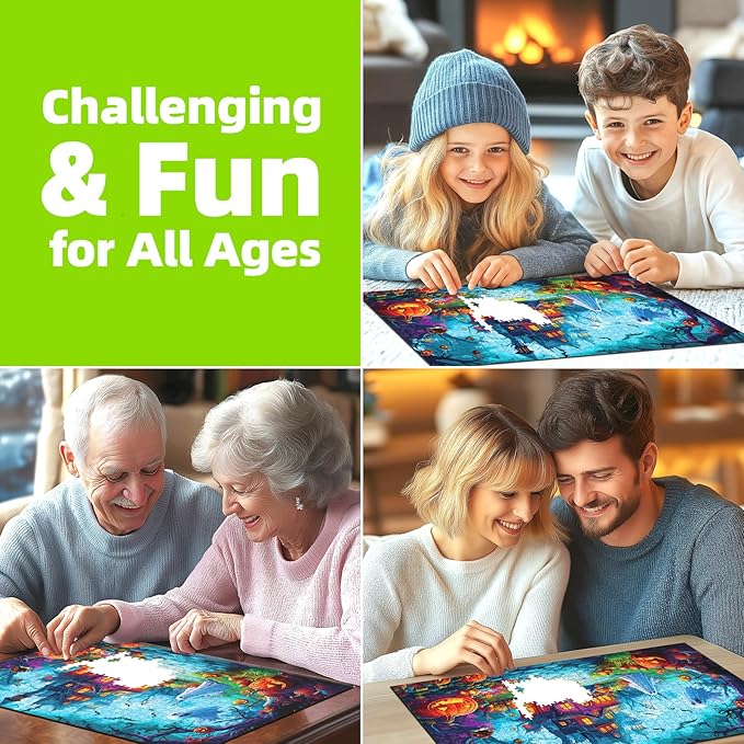 Halloween Haunted House 1000 Piece Jigsaw Puzzle for Adults Gothic Mansion Spooky Ghosts Pumpkins Night Scene Horror Fun Challenging 1000pc Jigsaw for Game Night(27.6"x19.7")