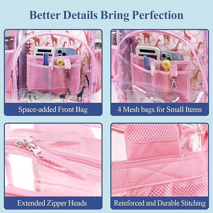 PACKISM Clear Backpack - 17 inch Heavy Duty Clear Backpacks for School, Large Transparent Bookbag for Students (Age 12+)