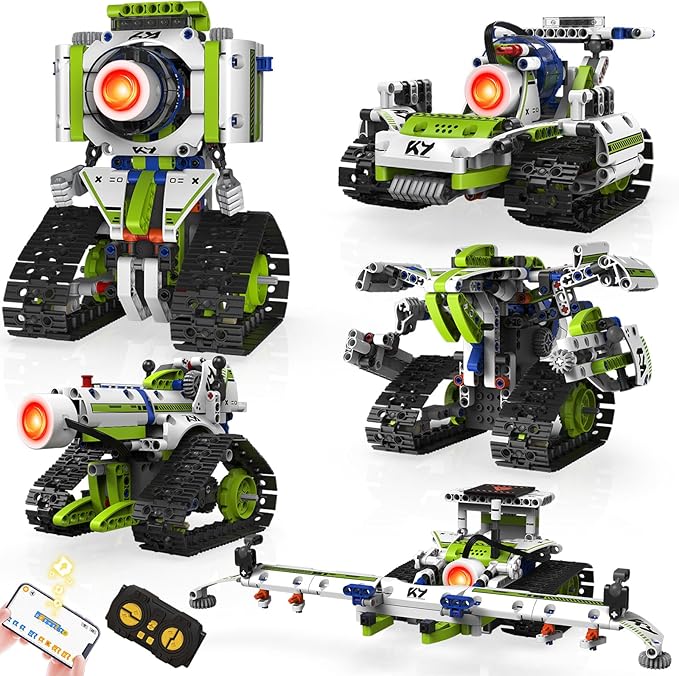 Robot Building Kit with APP/Remote Control STEM Gifts for Boys Age 6-16,Technic Coding Robotic Toys for Kids Birthday, Buildable 5in1 Models with 337+ Pieces