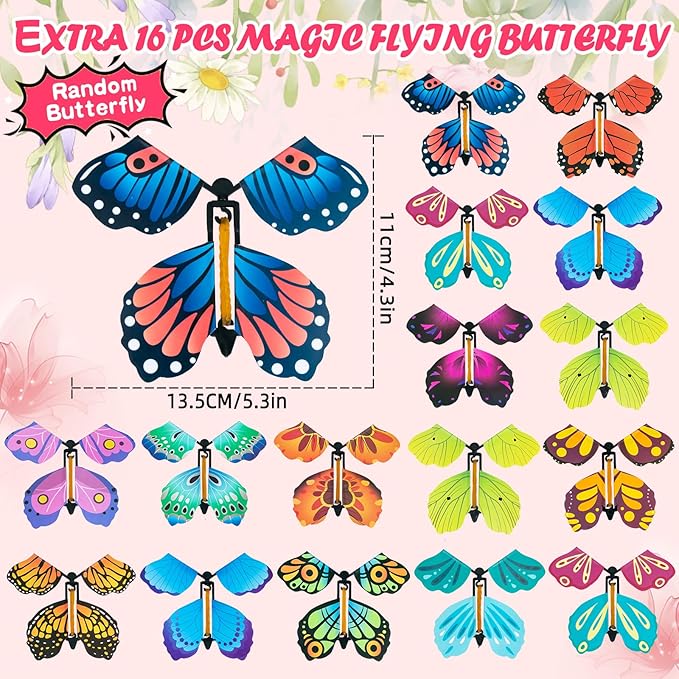 36 Pack Painting Butterfly Craft Kit for Kids, 24 Paper Butterflies and 12 Color Pens, Rubber Band Wind Up Butterfly Toy, Make Your Own Magic Flying Butterflies, School Activity,Surprise Card