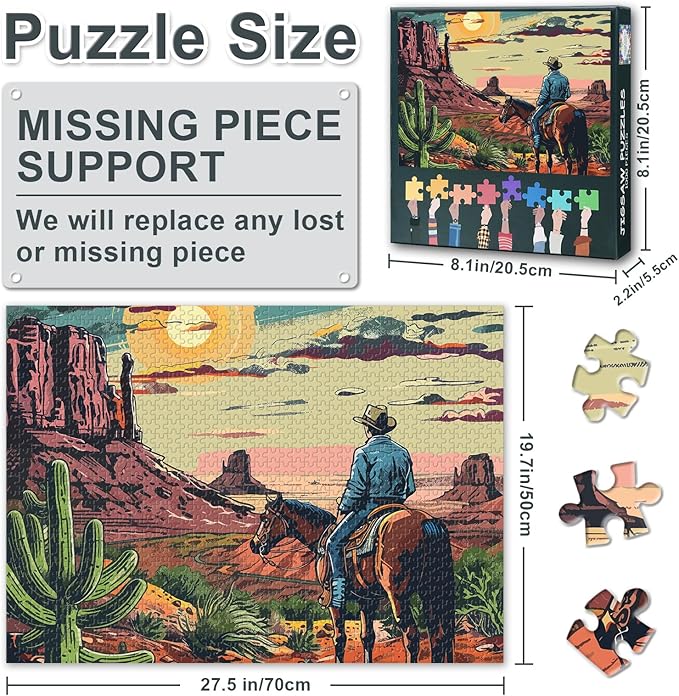 Cowboy Puzzles for Adults - Jigsaw Puzzles 1000 Pieces for Adults Cactus, 27.5x19.7 Inch Monument Valley Arizona Desert Landscape Art Difficult and Challenge Puzzle Game for Home Wall Decor