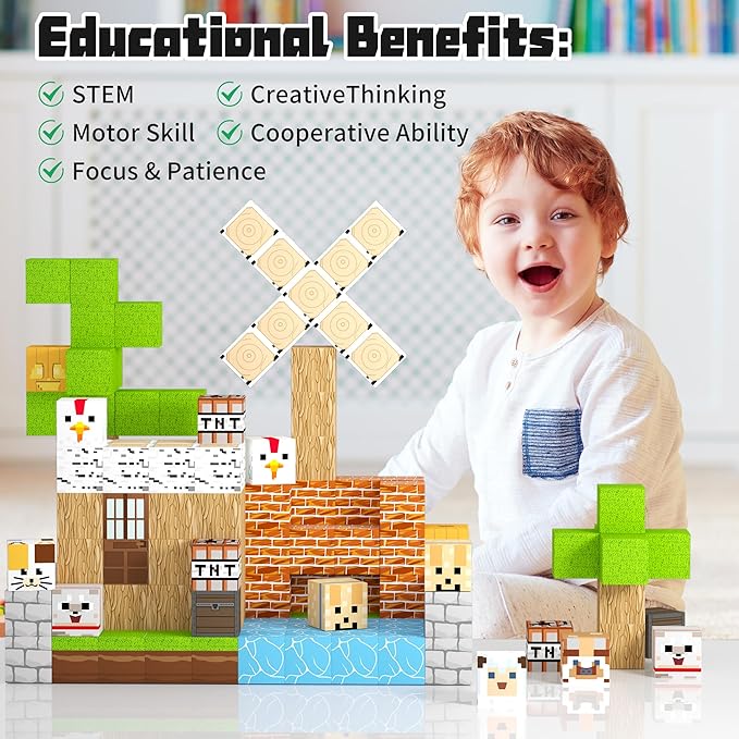 160PCS Magnetic Building Blocks Set - Creative Adventure Magnetic Building Cubes Playset for Kids 6-12, Build Forest House World STEM Magnet Building Toys for Boys Girls Birthday