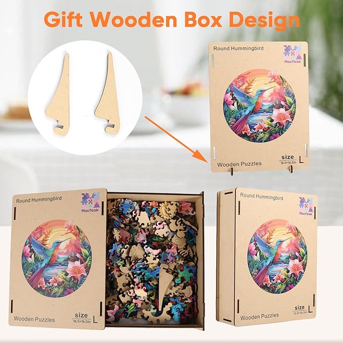 500 Pieces Puzzles for Adults, Hummingbird and Flower Wooden Puzzles,Unique Shaped Jigsaw Puzzles for Adults and Kids, Birthday Gifts Fun Challenge Family Game 16.5'' x 16.5''