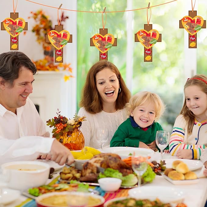 WATINC Fall Cross Suncatchers Craft - DIY Religious Thanksgiving Thankful Tissue Paper Hanging Ornament Kit, Make Your Own Creative Christian Crosses Decor Fun Activities for School Classroom (24Pcs)