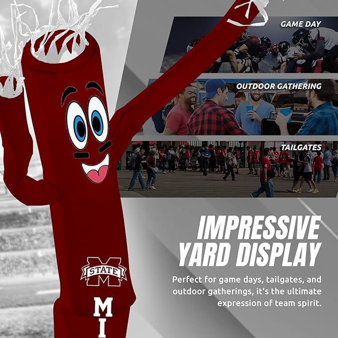 NCAA Mississippi State Football Wacky Waving Inflatable Tube Guy with LED Lights & Built-in Blower - 6" x 36" x 96" Inflatable Tube Man Crazy Sports Fan Outdoor Party Decoration