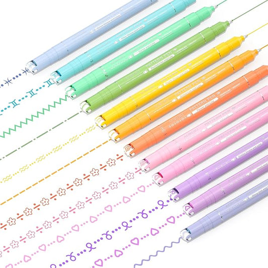 12 Pastel Colored Curve Highlighter Pen Set, 10 Different Shapes Dual Tip Aesthetic and Cute Markers for Kids Adults Journaling Drawing Note Taking Planner Scrapbook Art School Supplies