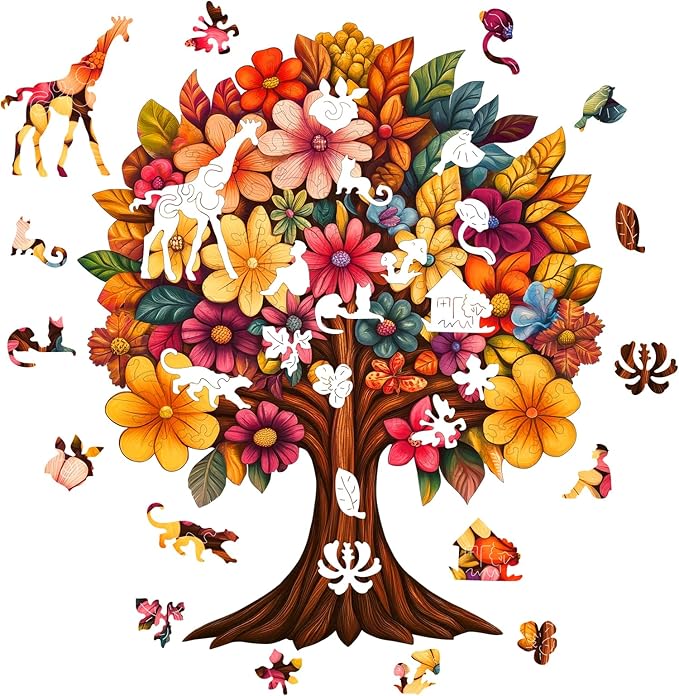 Wooden Puzzle for Adults, Flower Tree Jigsaw Puzzles for Adult, Unique Pieces Wood Cut Puzzles, Exquisiten Box Packaging, Toys for Friends Family (M-15.2 * 18.1in-466pcs)